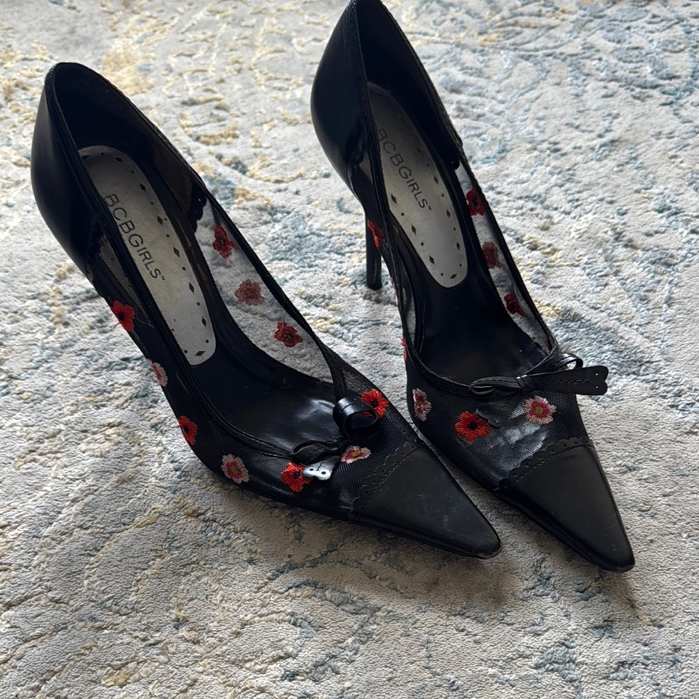 Black Floral Women's Heels